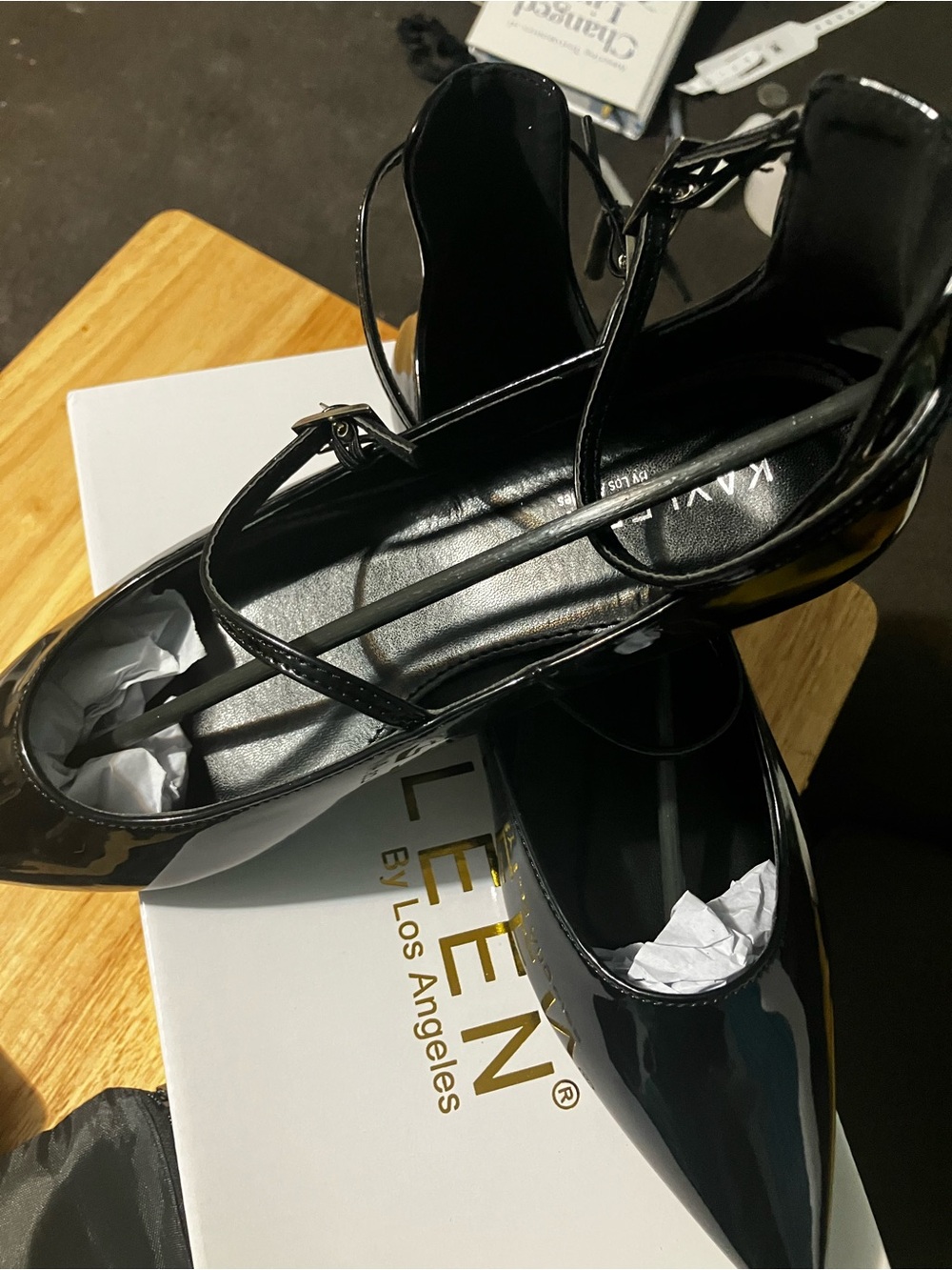 KAYLEEN By Los Angeles Black Patent Pointed Toe Mary Jane Heels